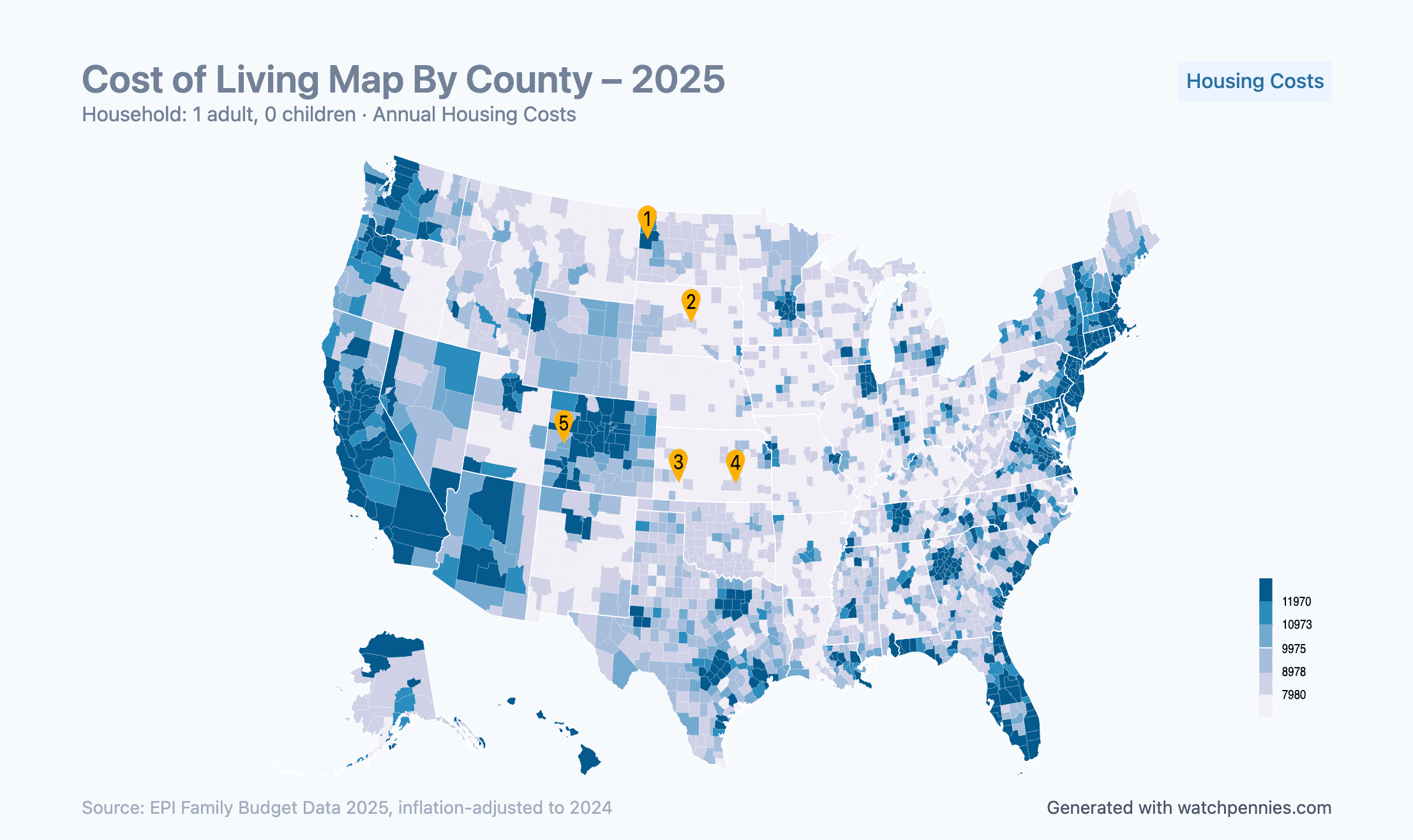 WatchPennies U.S. county cost of living map preview
